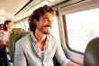 Handsome young man traveling by train on a sunny day.