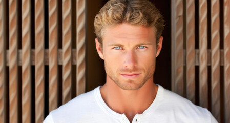 Portrait of a handsome young man in a white t-shirt