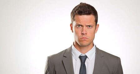 Wall Mural - Portrait of a young business man looking at the camera on a white background