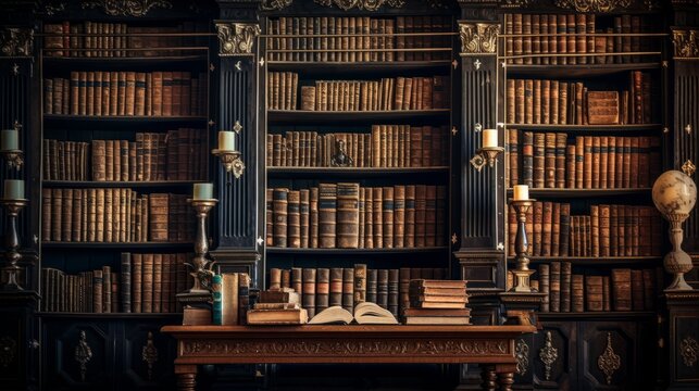 vintage literary atmosphere: a background of old books in a cozy library setting