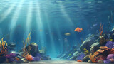 Fototapeta Do akwarium - Underwater natural scenery with fish and coral reefs. Underwater background. Cartoon or anime illustration style.