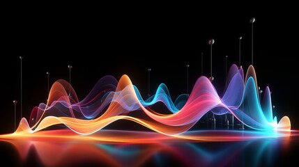 Poster - Colorful particle wave abstract background for sound and music visualization
