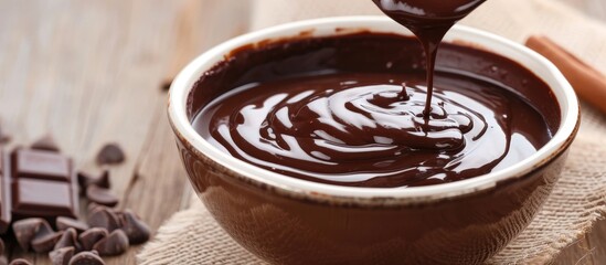 Wall Mural - Indulge in the Sweet and Dark Chocolate Sauce in a Heavenly Bowl