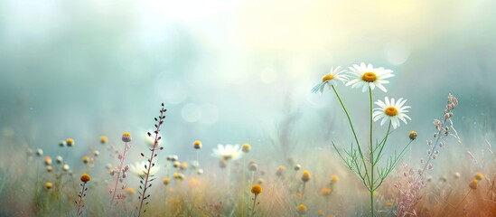 Wall Mural - misty morning's daisy delight: a serene affair with daisy in the misty morning air