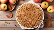 Homemade apple pie on wooden background. Top view. Copy space. Generative AI
