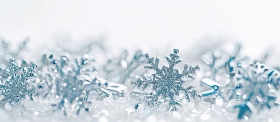 Poster - Snowflakes stand out on a white background, capturing attention during the holidays.