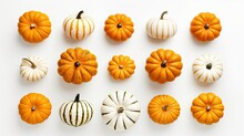 Set Of Different Pumpkins Isolated On White Background. Illustration. Generative AI