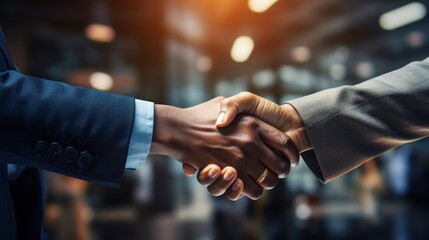 Close up of business people shaking hands with each other. Partnership concept Generative AI