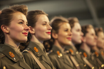 Wall Mural - Group of women in military uniforms standing at army ceremony