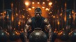 Athletic man doing exercises with kettlebell in the gym. Generative AI