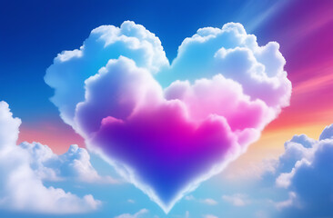 Wall Mural - beautiful colorful valentine day heart in the clouds as abstract background