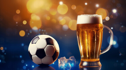 Wall Mural - A classic soccer ball next to a frosty beer mug, evoking the enjoyment of watching sports with a cold drink.