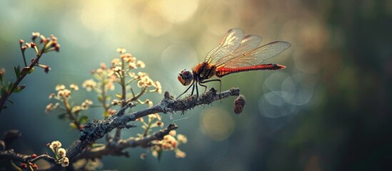 Poster - Majestic Dragonfly Perches Gracefully on a Branch, Branch, Branch