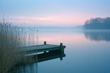 Fototapeta  - Tranquil Morning: Lakeside Reflections at Sunrise