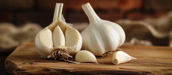 Sticker - Garlic Cut in Half on Wooden Chopping Board