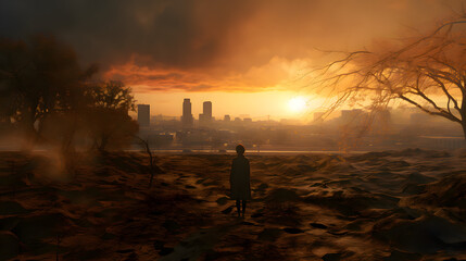 Poster - Destroyed city at sunset