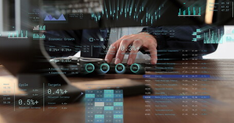 Poster - Image of financial data over caucasian businessman in office