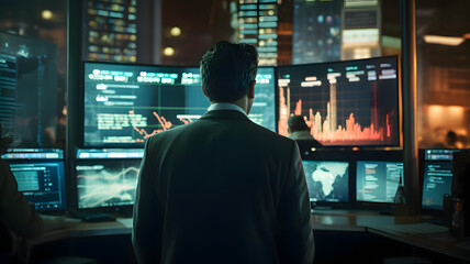 Poster - Person looking at multiple display monitors