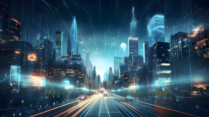 Poster - View of high tech futuristic city