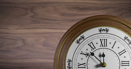 Poster - Image of clock ticking over wooden background