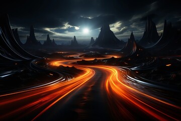 Wall Mural - neon lights streak through the air, creating a sense of speed and illuminating an otherworldly envir
