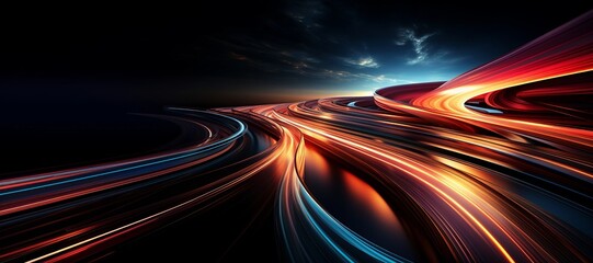 Wall Mural - abstract space is adorned with tracks of neon lights, creating a captivating sense of speed and futu