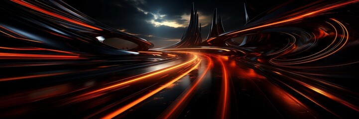 Wall Mural - in an otherworldly environment, neon lights stream along a high-speed road, creating a dynamic and f