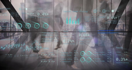 Poster - Image of financial data processing over people in office