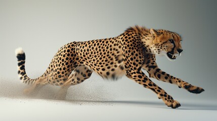 Sticker - Cheetah gracefully in motion against a white backdrop, AI-generated.