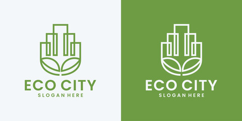 modern leaf city building logo, eco city green city monoline logo design