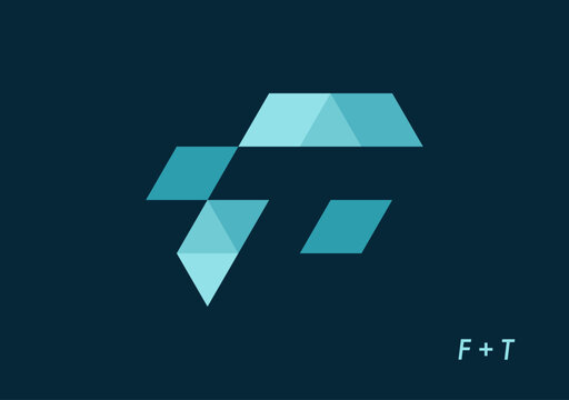 geometric shape trying to express about data symbol, featuring  logo letter F and T neatly packed in negative space area