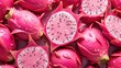 Tropical fruit pitaya or dragon fruit with water drops as background Generative AI