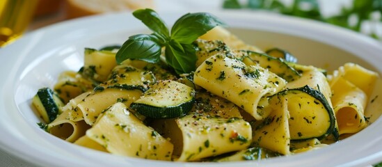 Wall Mural - Deliciously Divine Papardelle and Zucchini: A Mouthwatering Twist of Papardelle and Zucchini Delights