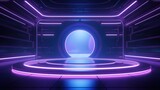 Fototapeta Perspektywa 3d - Futuristic neon tunnel with glowing lights. 3d rendering. Generative AI