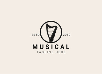 Wall Mural - Creative and simple musical instrument logo. Harp logo design vector illustration