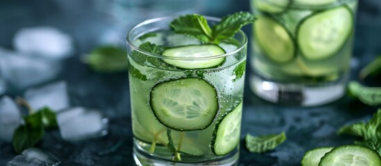 Canvas Print - Refreshing and Zesty Cocktail with Cool Cucumber, Fresh Mint, and a Burst of Minty Coolness