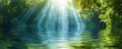 © Wuttichai - River gentle flow amidst lush greenery reflecting sun tranquil embrace. Morning light cascades through trees unveiling serene landscape of life and color. Heart of nature water and forest in journey