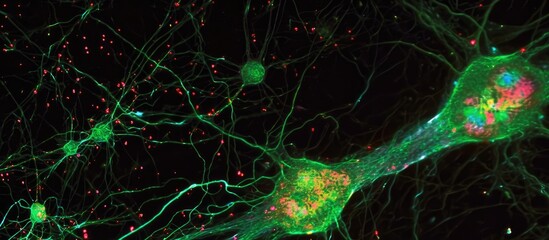 Wall Mural - Satellite cells surround rounded soma of pseudounipolar neurons in the dorsal root ganglion.