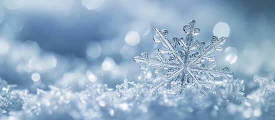 Poster - Bright isolated photo of a real snowflake.