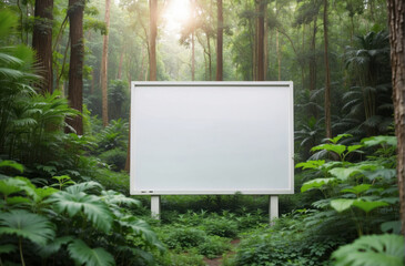 Wall Mural - blank billboard mockup on the green forest background, eco green living campaign