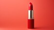 Red lipstick on a red background. 3d rendering. Mockup. Generative AI