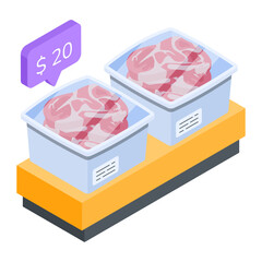 Canvas Print - An isometric style icon of raw meat boxes 