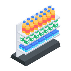 Sticker - An isometric style icon of shop shelves 