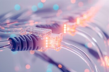Poster - Vibrant ethernet cables with glowing lights. high-speed data transmission concept. digital connection theme. technology background. AI