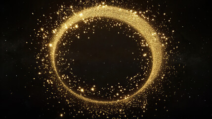 Wall Mural - Golden, round, sparkling frame on a black background.
