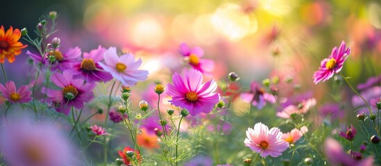 Wall Mural - Dazzling Cosmos Bipinnatus: A Vibrant Garden of Mexican Aster and Cosmos