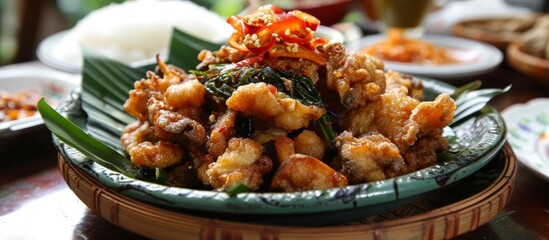 Canvas Print - Deliciously Crispy Fried Mushroom Plate - A Tempting Jamur Goreng Feast