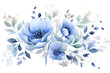 Watercolor Floral Illustration: Blue Flowers and Eucalyptus Greenery Bouquet Frame