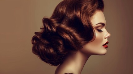 Wall Mural - A woman with a voluminous and glamorous Hollywood waves hairstyle, exuding timeless elegance and glamour.