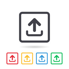 Poster - Upload icon with circle outline. Upload or up arrow flat icon.